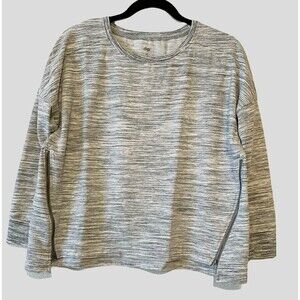 DIP Women's Pullover Soft Knit Top M Gray Creme Stripe Casual Side Zippers